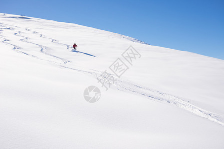 一个人在意大利阿尔卑斯山的雪坡上滑下脚踏板图片