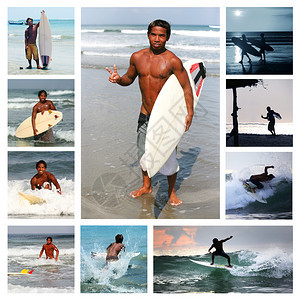 来自10张照片冲浪者的拼贴巴厘岛图片