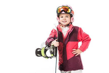 穿着滑雪西装的可爱学龄前儿童图片