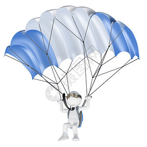 3d白人最小化金融风险概念带着降落伞飞行的商人孤图片