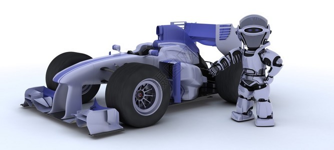 机器人与赛车的3D渲染背景图片