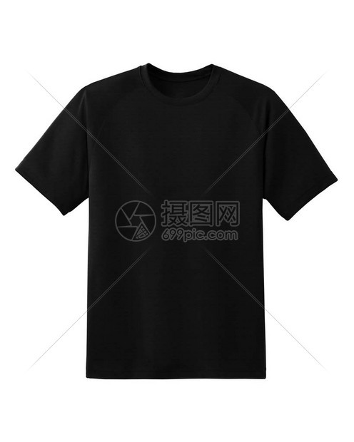 黑色浅短袖棉TShirt在白色背景上被隔离时图片