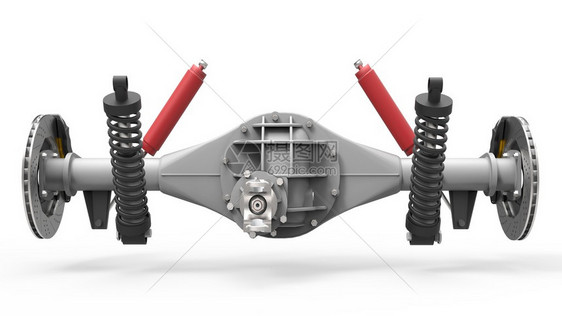 带悬架和制动器的后桥总成红色阻尼器3d插图图片