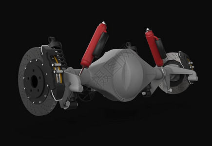 带悬架和制动器的后桥总成红色阻尼器3d插图图片