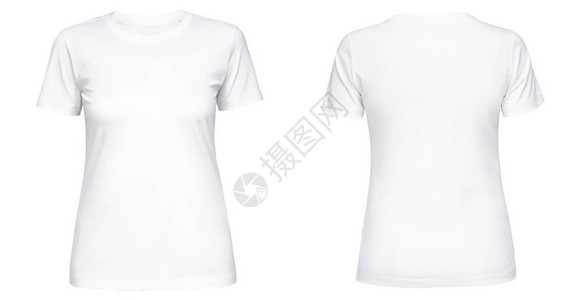 空白色女T恤模板正面和背面视图隔离在白色背景上用于促销的图片