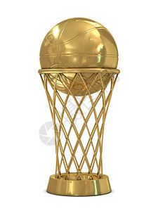 金篮球奖杯有球和净额背景图片