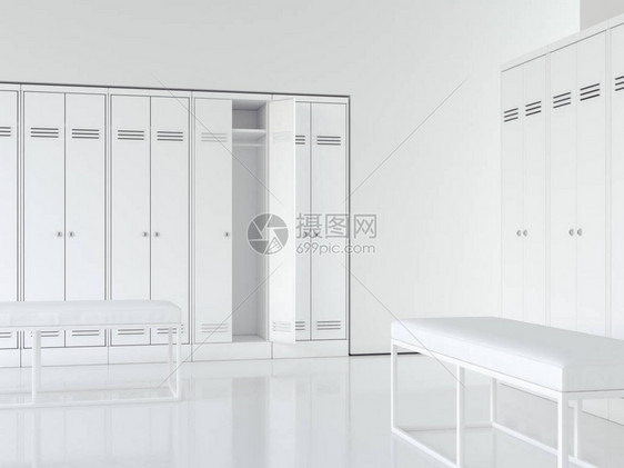 带白色橱柜的更衣室清洁明亮的内部3d渲染图片