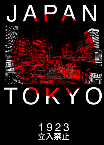 东京日本排版T恤图形图片