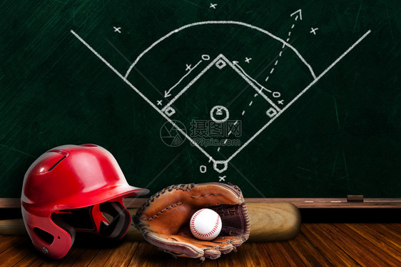 底球设备包括手套头盔蝙蝠和棒球图片