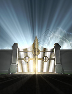 描写天堂的珍珠之门与天空的光明面对比与更枯图片