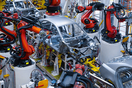 新车流水线生产生产线上的车身自动焊接汽车生产线上的机图片