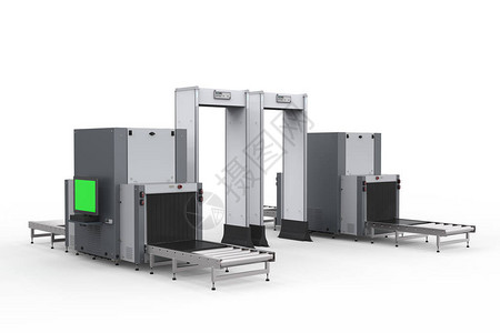 音屏接吸器3d个配有安全门和扫描仪的机场设计图片