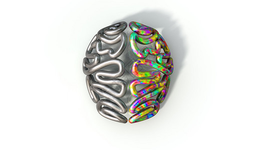 一个风格化的金属铸件描绘了一个大脑图片