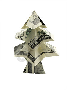 百元钞票制成的圣诞树图片