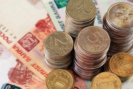 俄罗斯卢布纸币和硬币图片