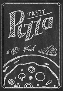 黑板上的披萨菜单粉笔背景图片