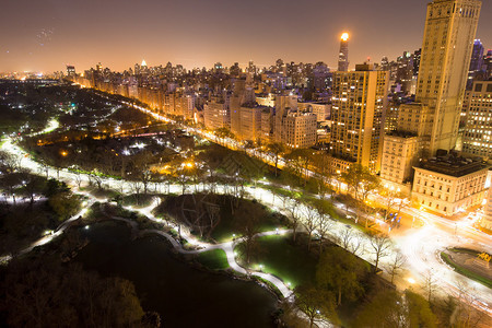 纽约市中央公园夜景鸟瞰图背景图片