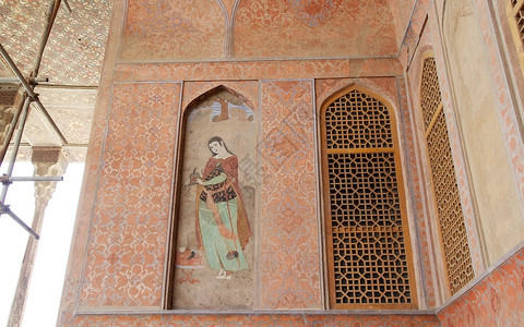 阿里卡普宫观古画阿里卡普是伊朗斯法罕的一座宏伟宫殿它位于NaqsheJahan广场的西侧它有四十八米高图片