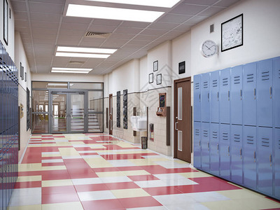 学校走廊内部3d插图图片