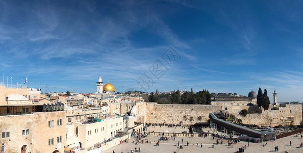 以色列耶路撒冷西墙旧城和圣殿山的天线校图片