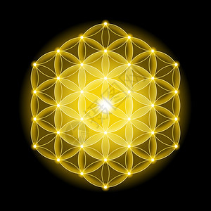 金色宇宙生命之花黑底有恒星精神象征和神圣几何自古代图片