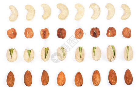 坚果杏仁腰果和栗子皮斯塔奇奥斯在白色图片