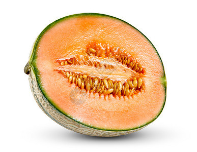 RipeMelonCantaloupe新鲜果汁切片在白色图片