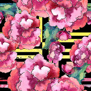 粉红色和黄色的栀子花卉植物花无缝背景图案织物壁纸打印纹理背景纹理包装图案框架或边框图片