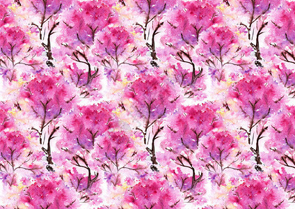 水彩粉红色樱桃花图案纹理背景图片