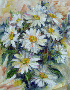 一束阳光明媚的白雏菊油画背景图片