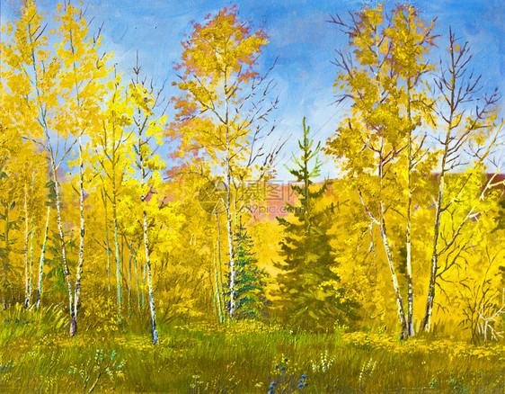 我自己的手绘画油画秋天的风景图片