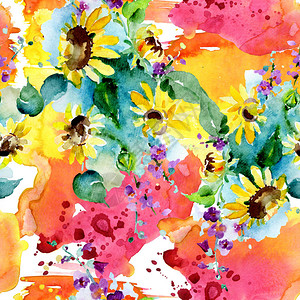 花束卉植物花水彩背景插图集水彩画水彩画孤立无缝背景图案织物图片