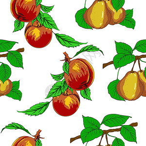 桃子和梨的无缝壁纸图片