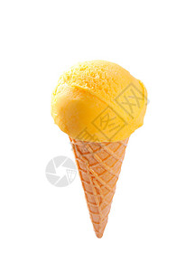白色上孤立的黄色冰淇淋蛋筒背景图片
