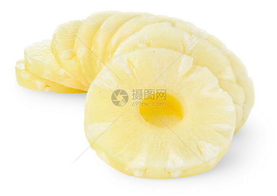 菠萝片上白色孤立图片
