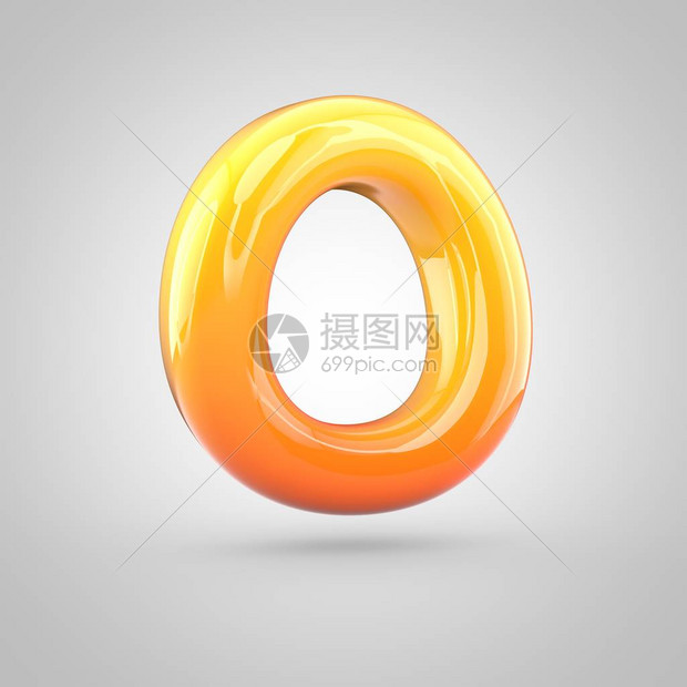 有光泽的橙色和黄色渐变漆字母O大写气泡扭曲字体的3D渲染图片