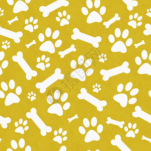 黄色和白狗Paw打印和Bones轮式重复背景图片