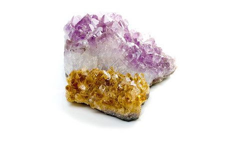 天然紫水晶和黄水晶原石图片
