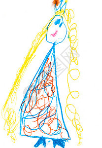 孩子画笑着的黄色头发公主穿着白图片