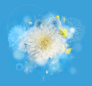 天空蓝调和白光耀斑中悬浮花朵的图形图片