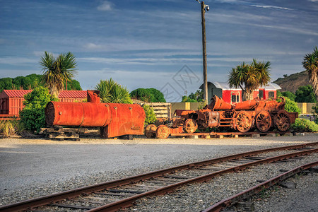 在新西兰南岛奥马鲁的老蒸汽列车Omaru是图片