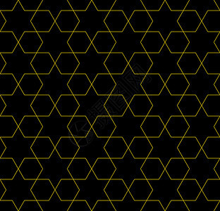 无缝且重复的黄色和黑色六边形图案织物背景图片