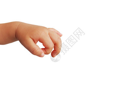婴儿的手是抓握手势用来拿或东西在白图片