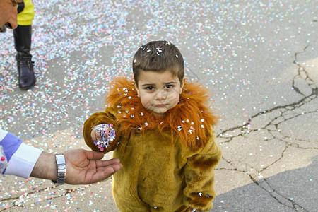 嘉年华节的意大利漂亮孩子穿着狮子装扮图片