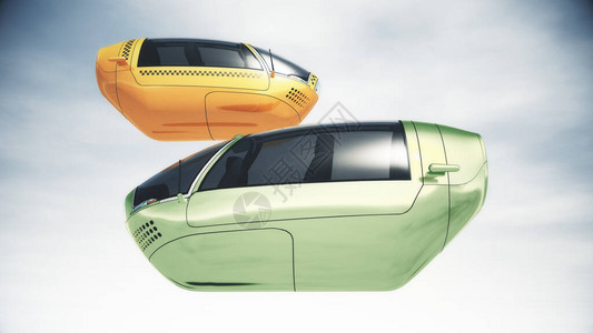 未来自主电动汽车3D插图图片