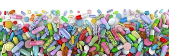 以医疗保健为主题的一堆五颜六色的药丸3d渲染图片