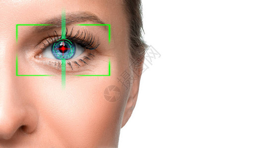 女眼睛关闭并复制空间视网膜识别概念在扫描过程中关图片