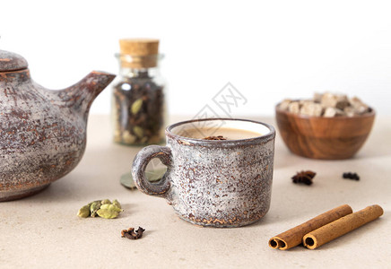 陶瓷制作印度马萨拉沙伊茶背景