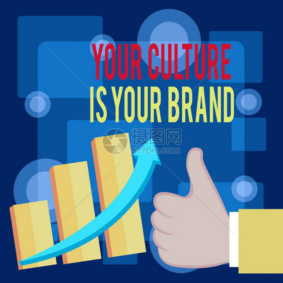 写笔记显示你的文化就是你的品牌知识体验的商业概念是一张演示卡拇指向上良好能成功升级条图片