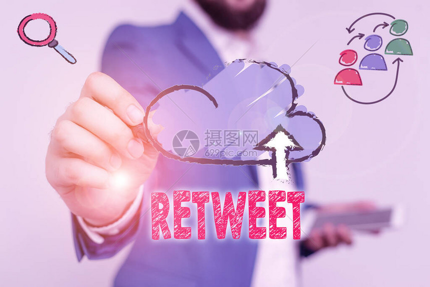 Retweet的写作说明在推特上使用的商业概念重新发回或转发由另一个用高清图片下载-正版图片503748074-摄图网